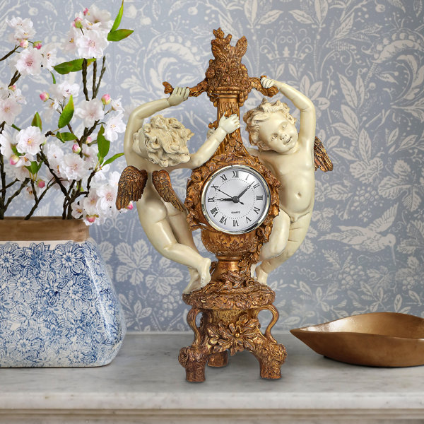 Design Toscano Cherub-Standuhr – Saint Remy, Handgefertigt Aus Steinsplitt & Harz